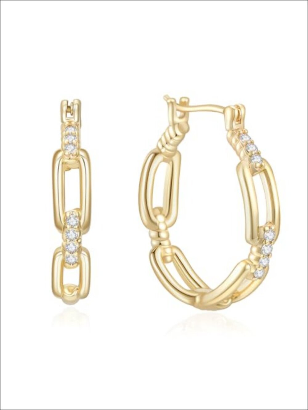14K Gold Plated Hoop Huggie Earrings Cubic Zirconia Cable Design Women's